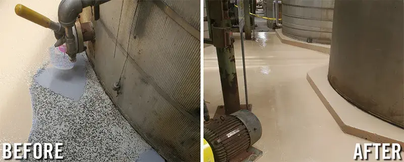 damaged concrete in secondary containment area is repaired