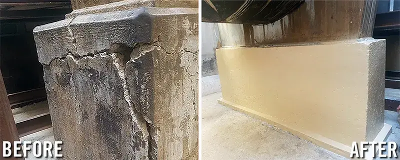 concrete pipe support repair bfore and after