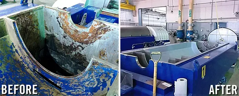 dewatering centrifuge rbuild and protective coating before and after