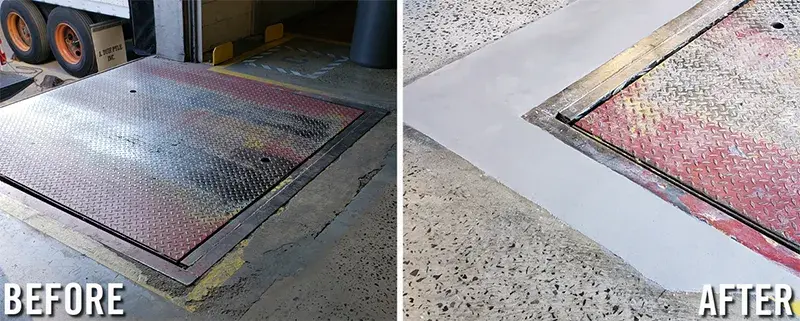 loading dock leveler concrete resurfacing repair before and after example