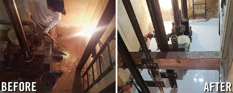 elevator basin restoration using protective coating before and after