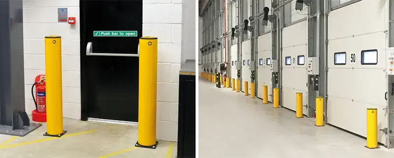 bollards protect loading dock bays from forklift collisions