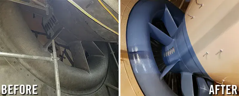 gas turbine inlet scroll and bellmouth protective coating before and after example