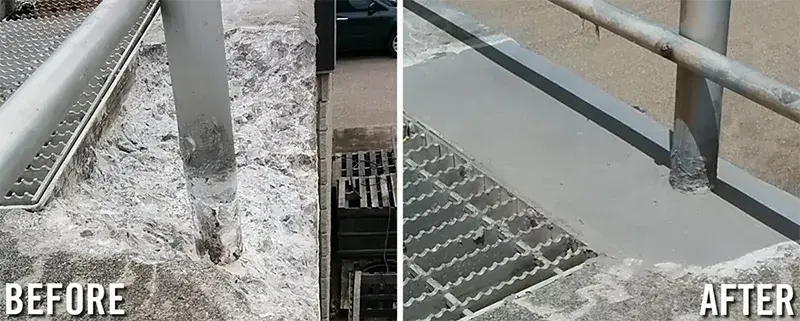 railing support anchor repair before and after