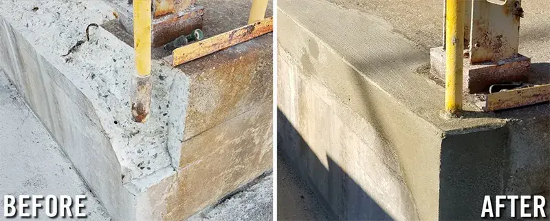 loose handrail is anchored using fast curing epoxy mortar repair