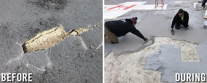 helipad concrete repair before and after work example