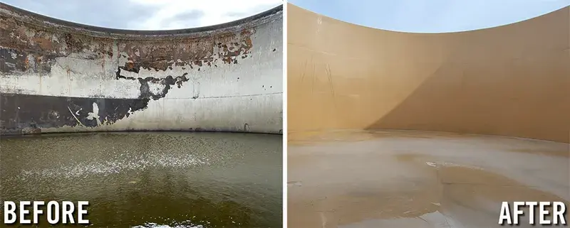 damaged internal tank coating is replaced with new epoxy protective coating