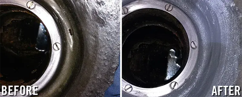 metal repair of lift station pump before an after