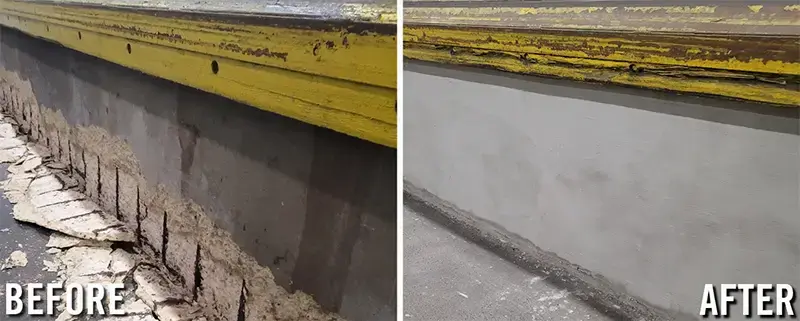 spalled concrete repair of loading dock pit walls