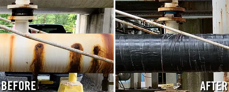 belzona superWrap II compound pipe wrap is used to repair severe pipe corrosion
