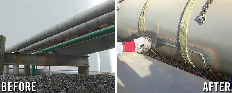 corroded pipe support shoe plate repair example