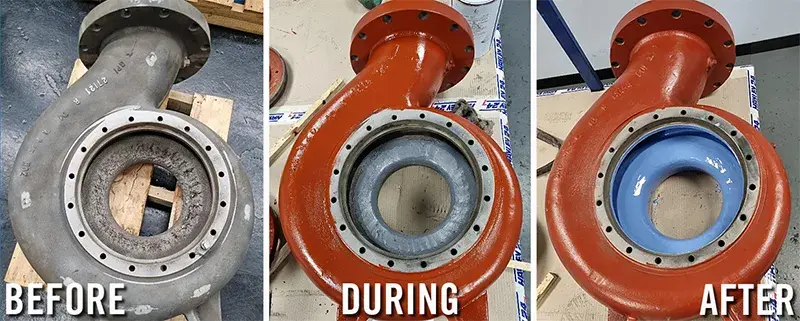 pump metal loss is rebuilt and protective coating applied