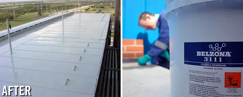 elastomeric roof membrane stops leaks on industrial structure