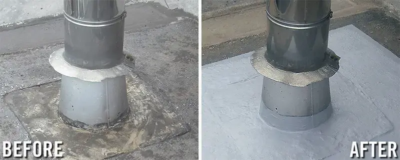 roof penetration water leak sealing before and after example