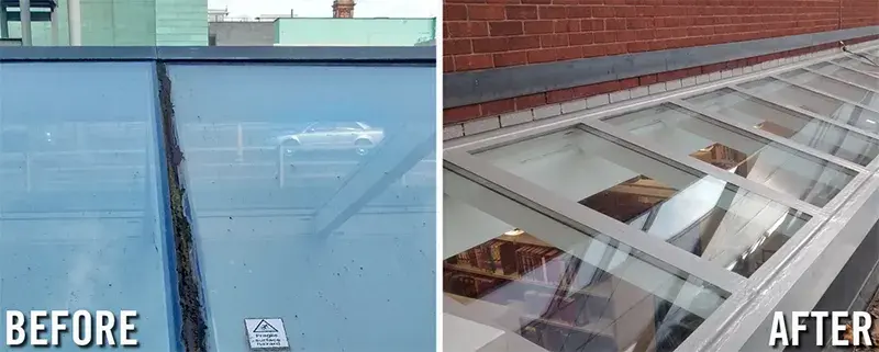 skylight leak repair before and after example