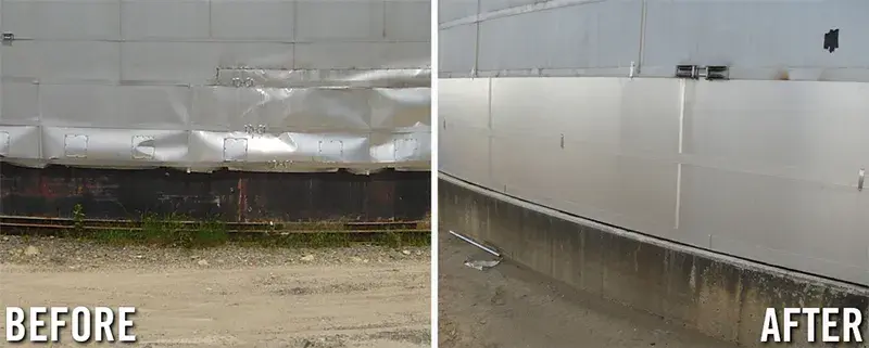 storage tank insulation repair work before and after example