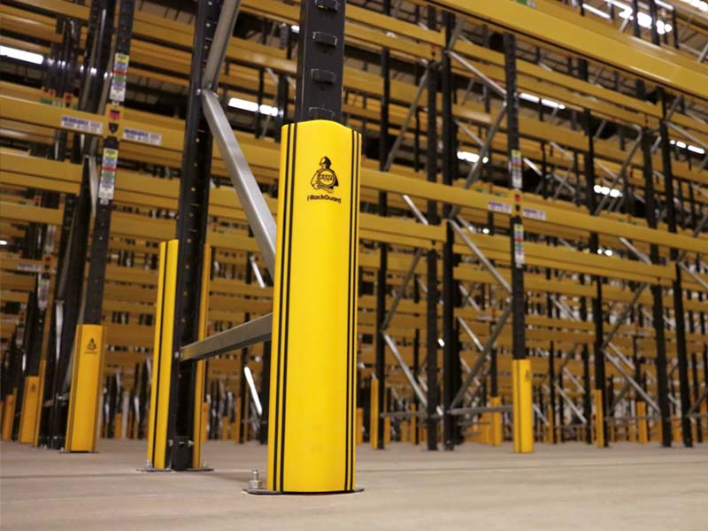 pallet rack leg protectors in warehouse