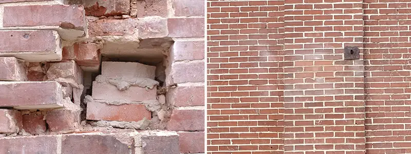 brick repair and repointing areas of damaged wall