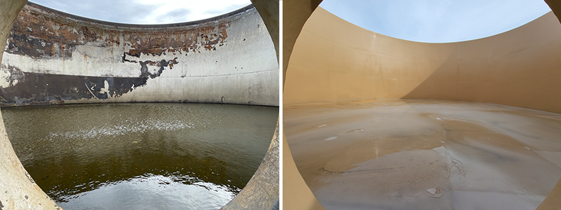 damaged internal tank coating is replaced with new epoxy protective coating