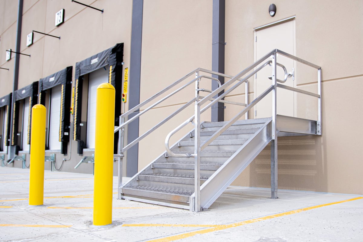 osha compliant loading dock stairs at warehouse