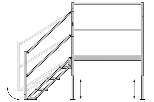 height adjustable omni step office trailer stair pivot riser illustration