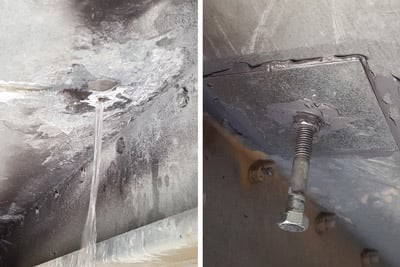 active leak seal on a sheet metal cooling tower basin