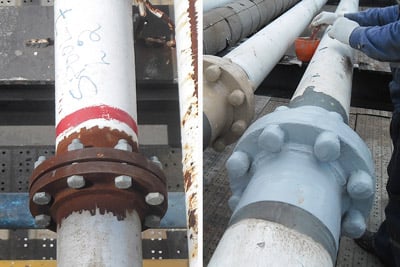 Pipe Flange Encapsulation Before and After