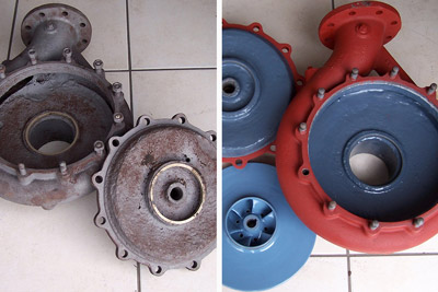 Pump corrosion repair before and after