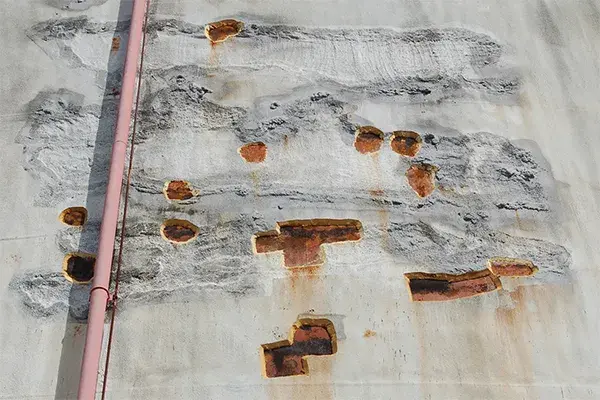 corrosion under foam insulation on storage tank is exposed