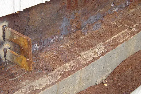 tank base corrosion under insulation exposed at the chime angle