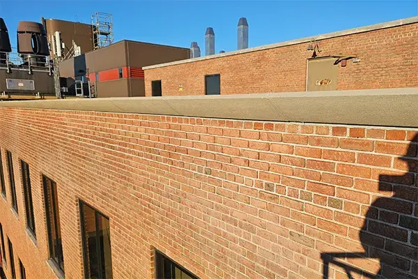 final capstone repair work viewed from building exterior