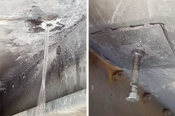 cooling tower basin leak emergency plate bond repair