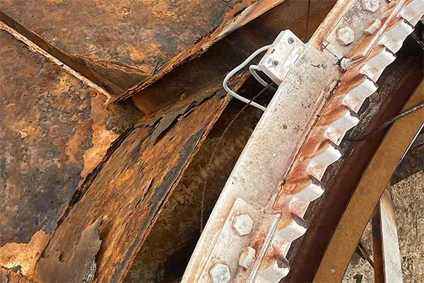 top down detail view of the corrosion damage to the clarifier well