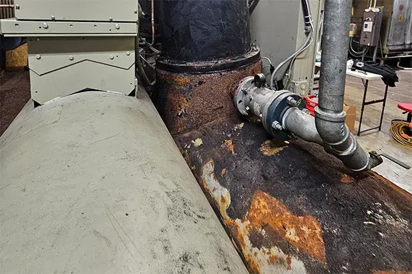 chiller corrosion under insulation rust damage on chiller evaporator inlet