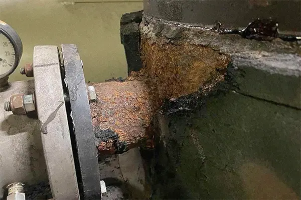 example shows chiller suction inlet with hidden corrosion under insulation damage