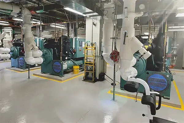 three chiller units with evaporator tube sheets protective coated with belzona
