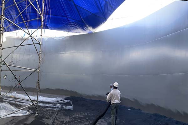 blasting prep work inside water treatment tank