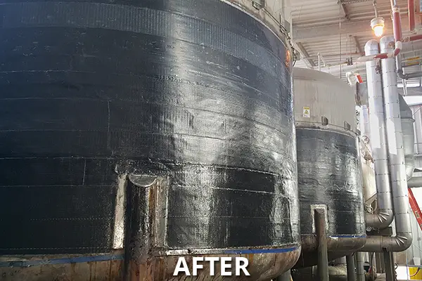 epoxy composite wrap applied to metal storage tanks rebuilds metal loss and returns structural integrity