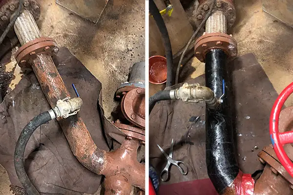 composite pipe wrap repair of corroded cooling water pipe