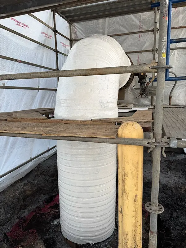 final superwrap repair of cooling tower pipe with application of belzona 5111 protective coating