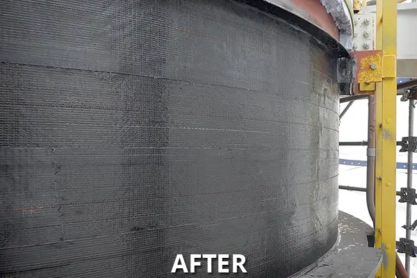 epoxy composite wrap used to repair corroded petrochemical process column