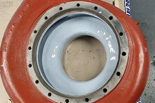 base coat of gray color belzona 1341 pump efficiency coating applied to suction pump volute casing