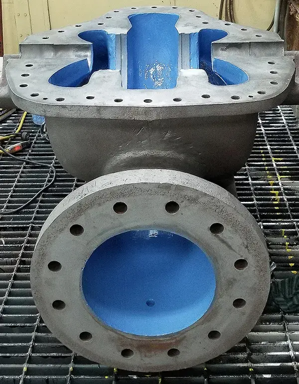 belzona 1341 supermetalglide hydrophobic pump coating applied to split case centrifugal pump to improve efficiency