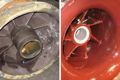 acid and chemical resistant protective coating applied to pump