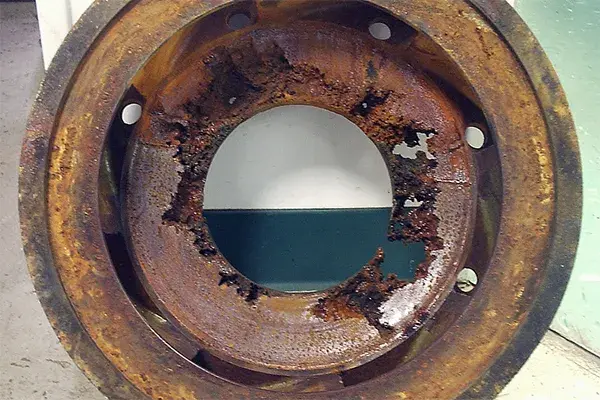 pump diffuser with extreme cavitation damage