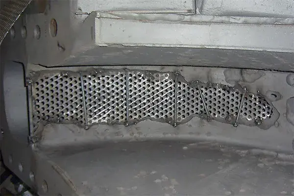 severe cutwater metal loss rebuild work in centrifugal water pump using metal mesh