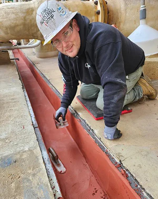 sulfuric acid drain trough protective lining work in progress