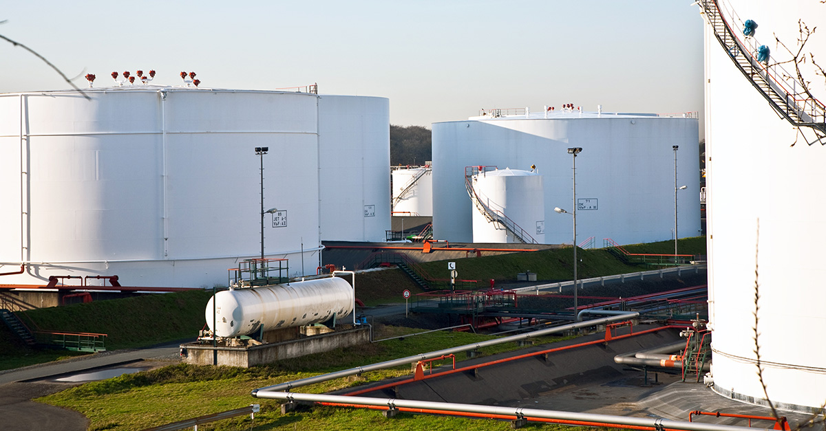 secondary spill containment berms and dikes surround various fuel storage tanks